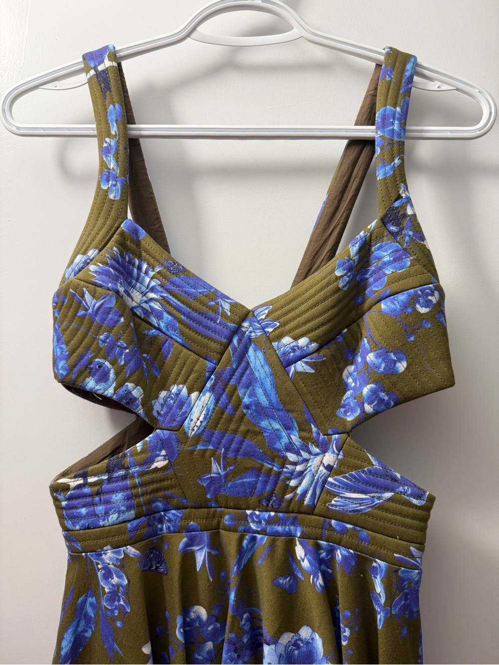 Cynthia Rowley Olive Green Dress with Blue Floral Print